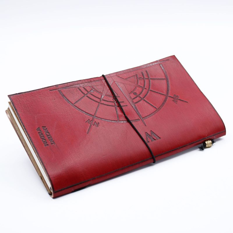 Handmade Leather Journal- The Adventure Begins - Red 22x12x1.5 cm (80 pages)