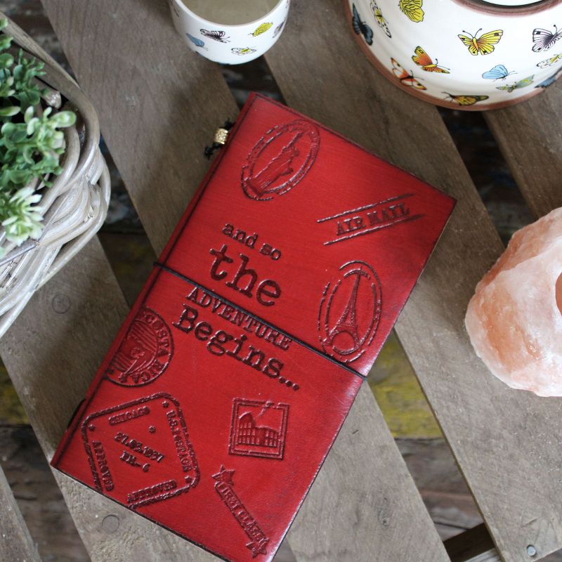Handmade Leather Journal - Little Book of Big Plans - Red 22x12x1.5 cm (80 pages)