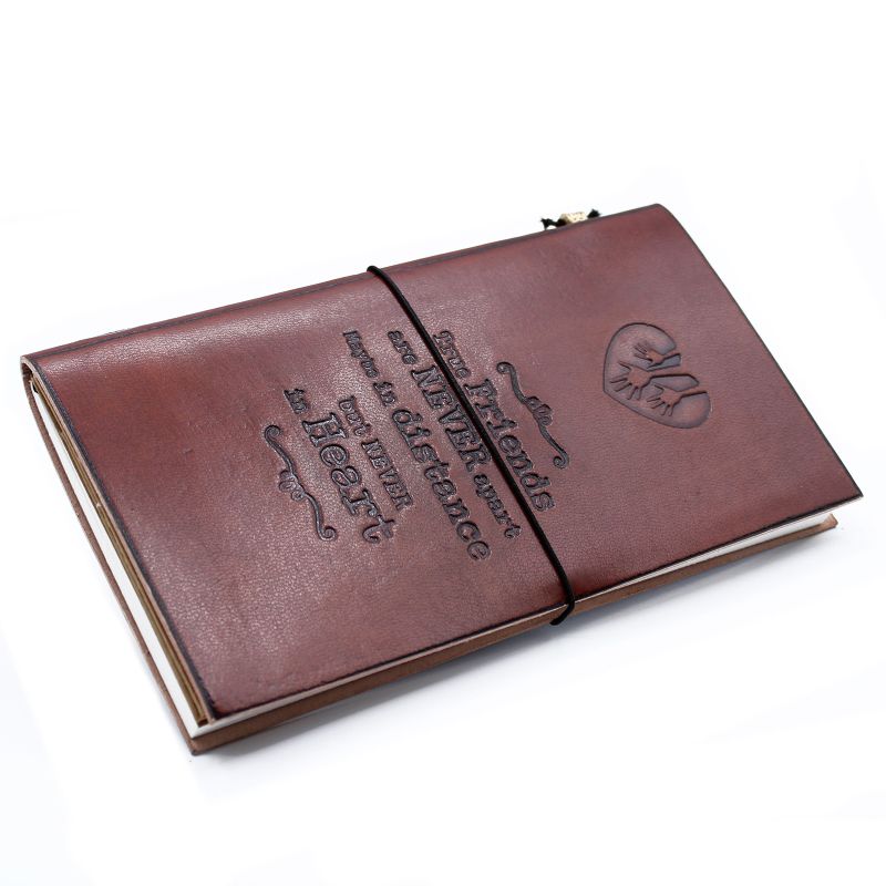Handmade Leather Journal - True Friends - Brown 22x12x1.5 cm (80 pages)