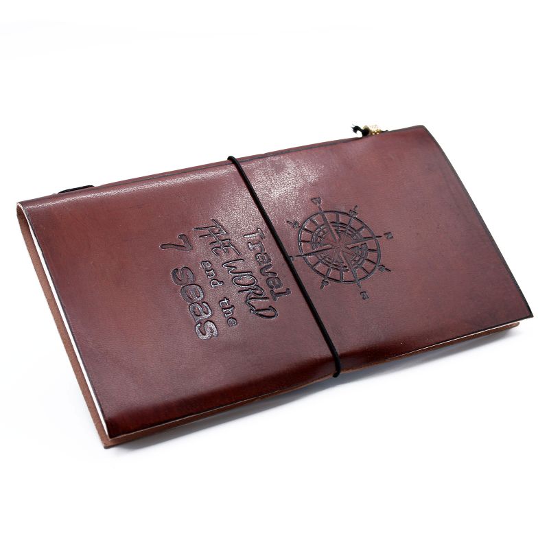 Handmade Leather Journal - Travel the World - Brown 22x12x1.5 cm (80 pages)