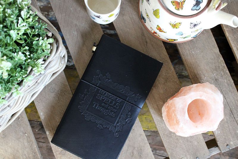 Handmade Leather Journal - My Book of Spells and other Thoughts - Black 22x12x1.5 cm (80 pages)