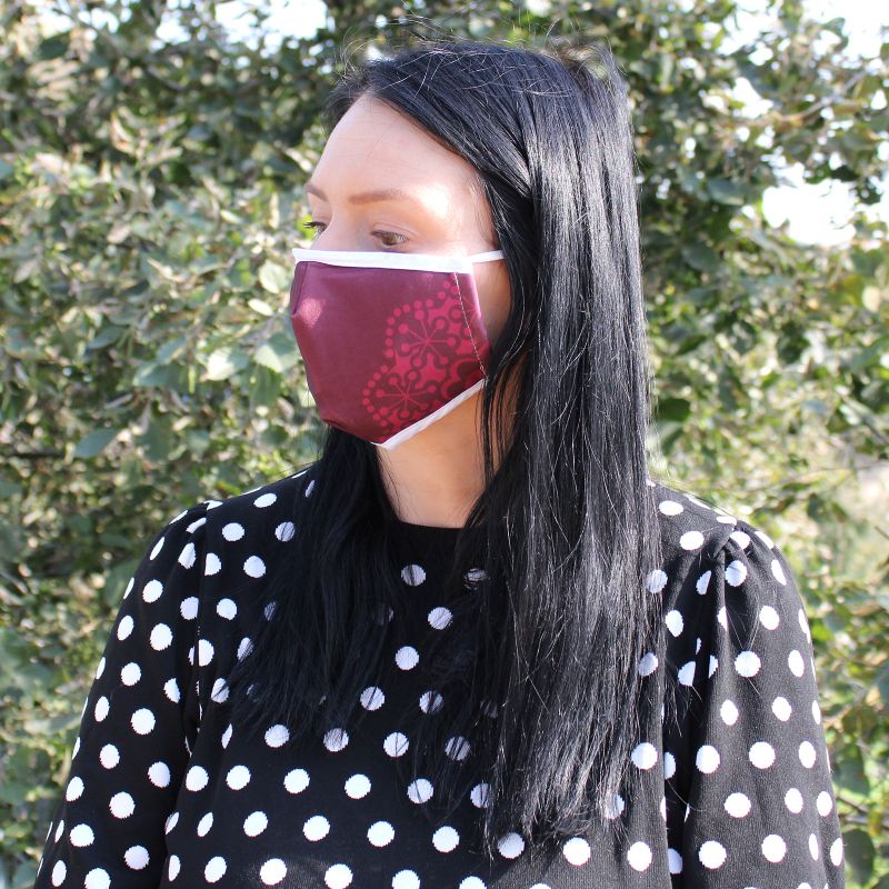 Reusable Fashion Face Mask - Red Mandala Heart (Adult)