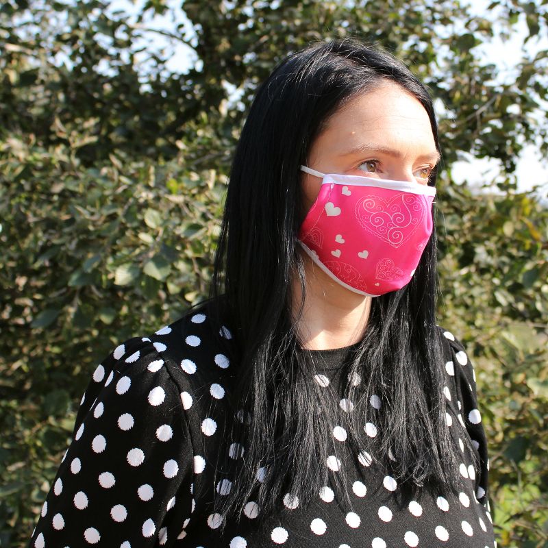 Reusable Fashion Face Mask - Pink Hearts (Adult)