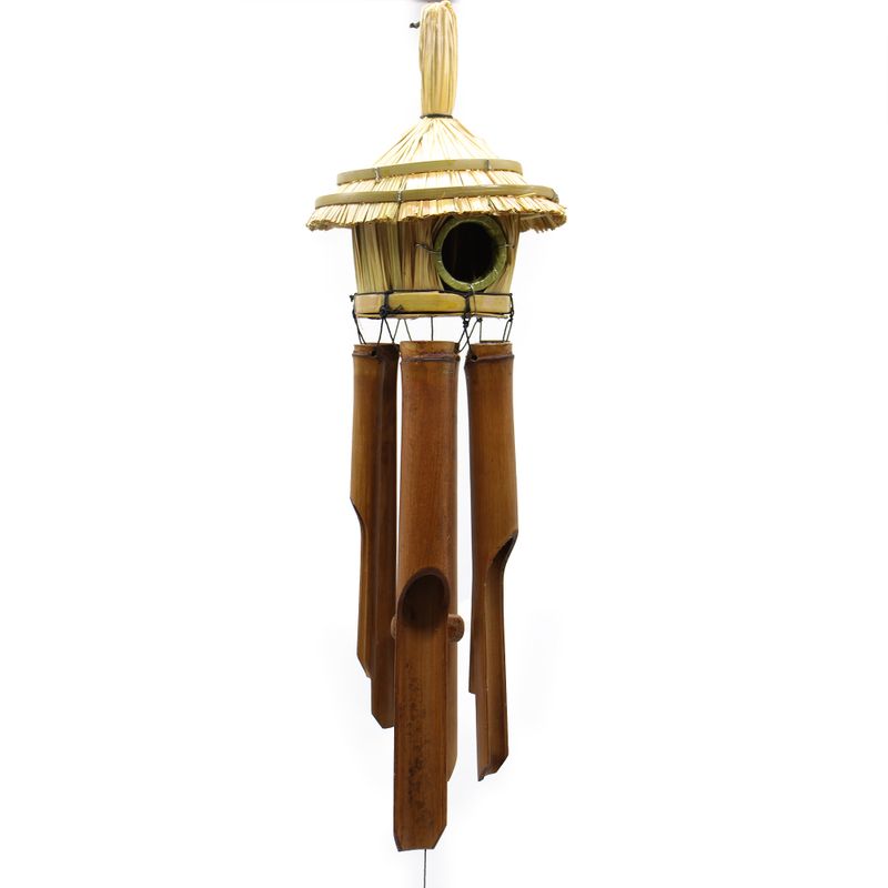 Round Seagrass Bird House with Chimes 45x17cm