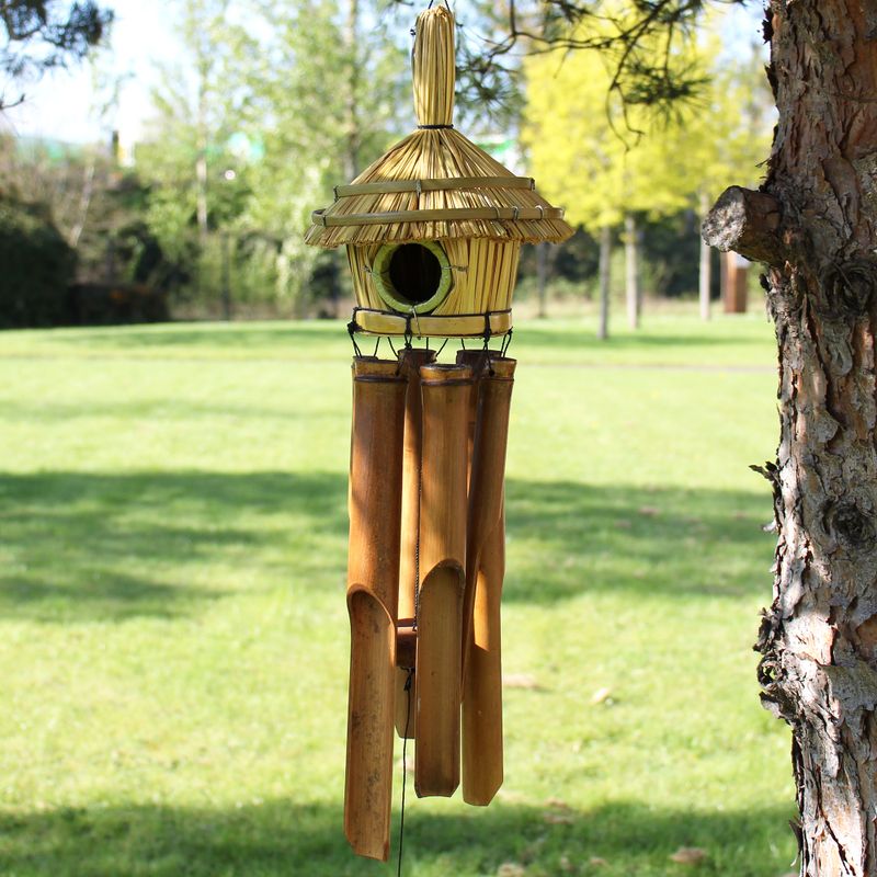 Round Seagrass Bird House with Chimes 45x17cm