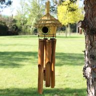 Round Seagrass Bird House with Chimes 45x17cm