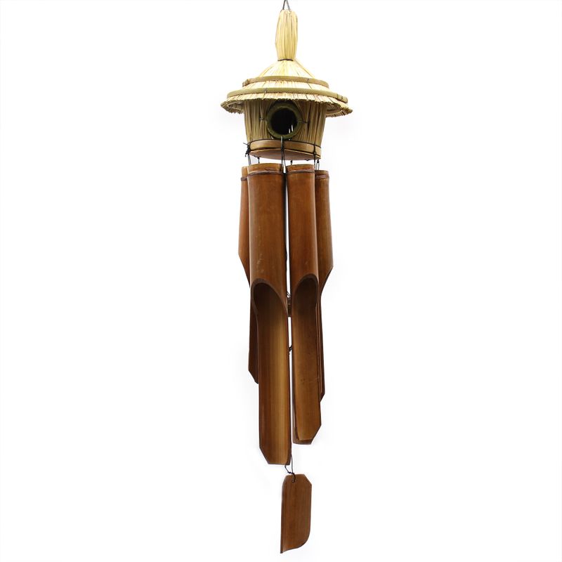Lrg Round Seagrass Bird House with Chimes 56x20cm