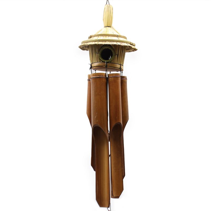 Lrg Round Seagrass Bird House with Chimes 56x20cm