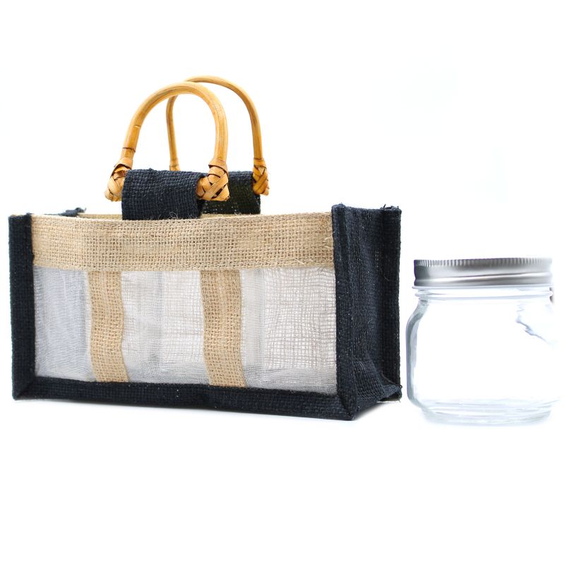 Pure Jute and Cotton Window Gift Bag - Three Windows Black