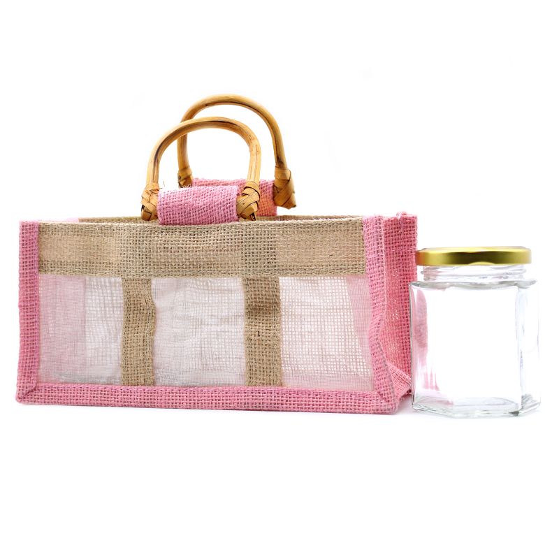 Pure Jute and Cotton Window Gift Bag - Three Windows Rose & Natural
