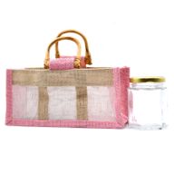 Pure Jute and Cotton Window Gift Bag - Three Windows Rose & Natural