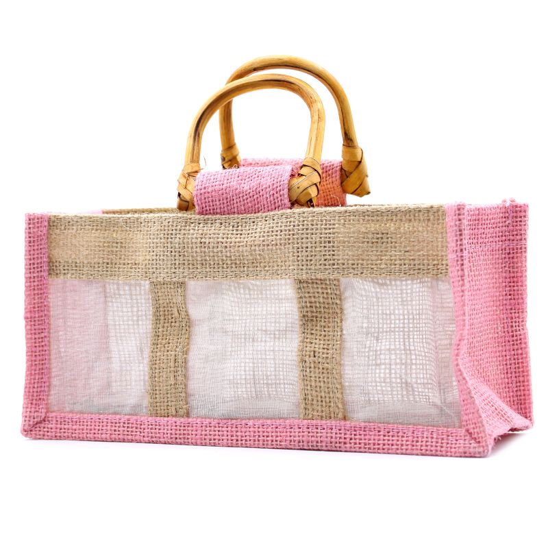 Pure Jute and Cotton Window Gift Bag - Three Windows Rose & Natural