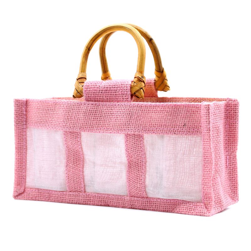 Pure Jute and Cotton Window Gift Bag - Three Windows Rose