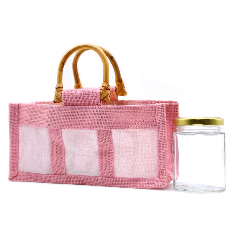 Pure Jute and Cotton Window Gift Bag - Three Windows Rose