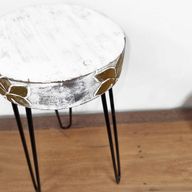 Albasia Wood Plant Stand - Whitewash & Gold Detail