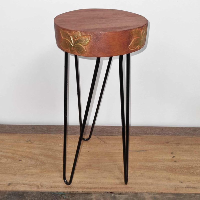Albasia Wood Plant Stand - Terracotta & Gold Detail