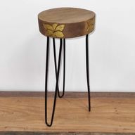 Albasia Wood Plant Stand - Natural & Gold Detail