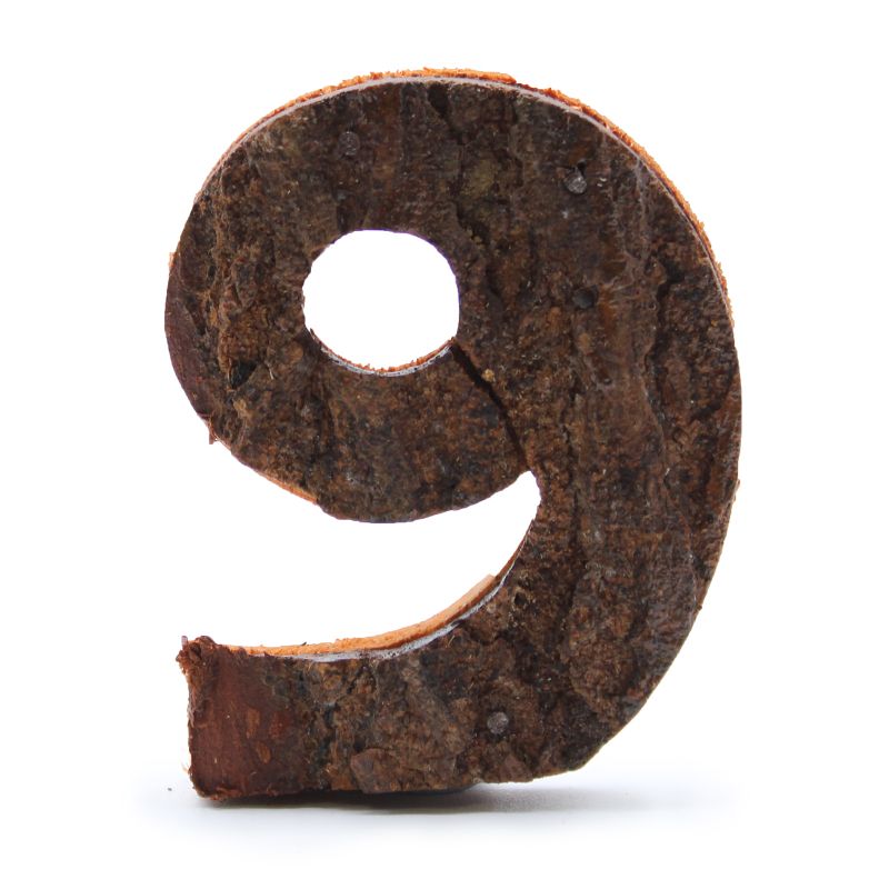 Rustic Bark Number - "9"  - 7cm
