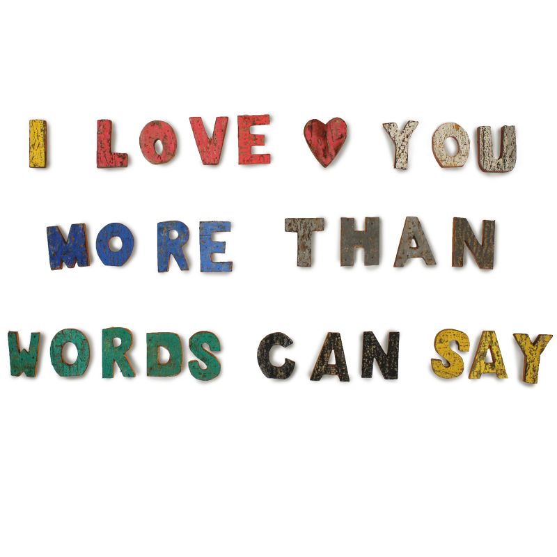 Nat Rustic Bark Letters - I love you more than words can say..