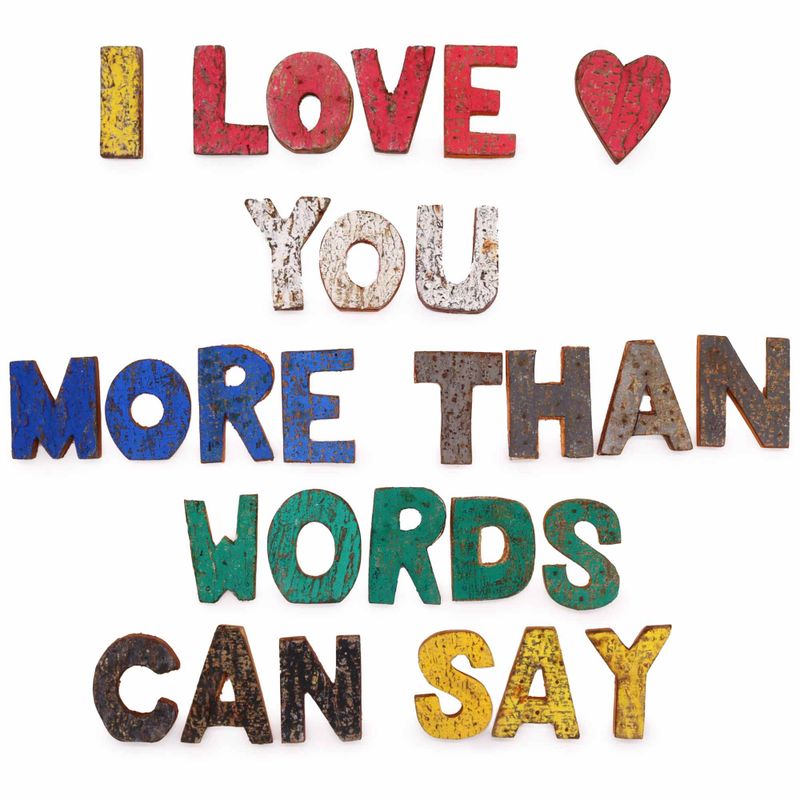 Nat Rustic Bark Letters - I love you more than words can say..