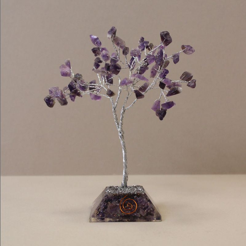 Gemstone Tree with Orgonite Base - 80 Stones - Amethyst