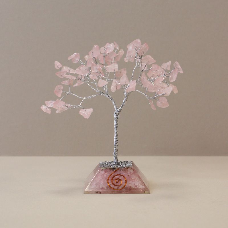 Gemstone Tree with Orgonite Base - 80 Stones - Rose Quartz