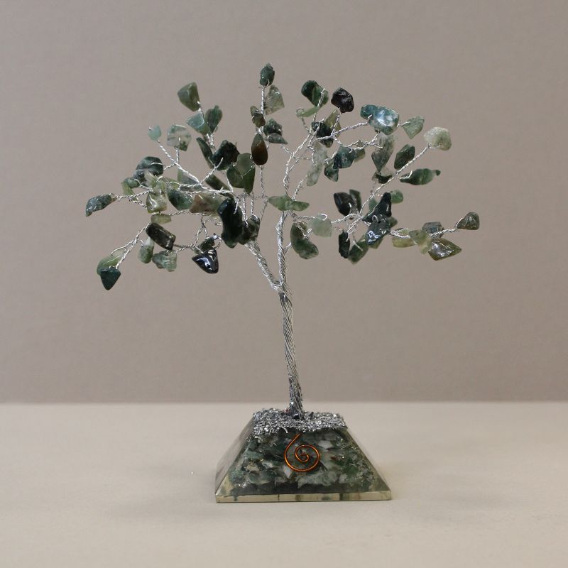 Gemstone Tree with Orgonite Base - 80 Stones - Moss Agate