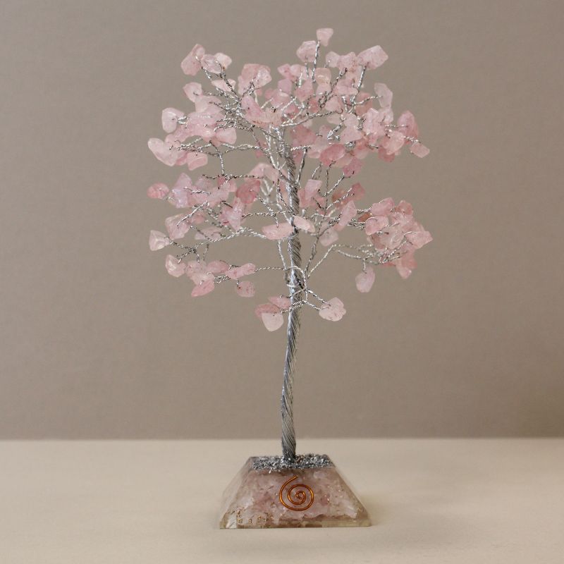 Gemstone Tree with Orgonite Base - 160 Stones - Rose Quartz