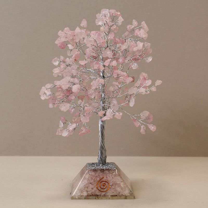 Gemstone Tree with Orgonite Base - 320 Stones - Rose Quartz