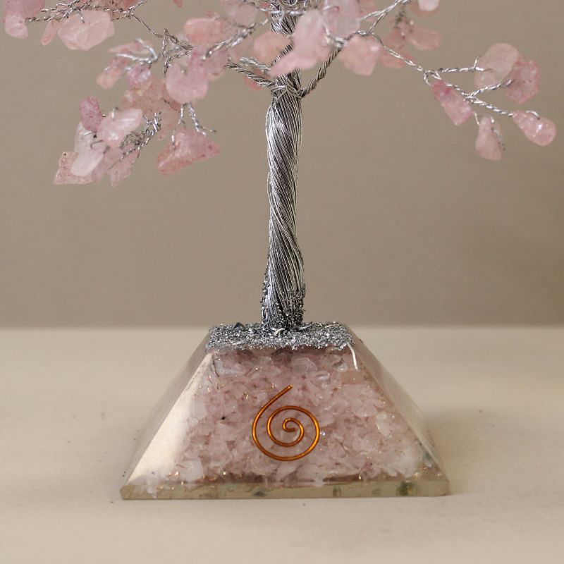 Gemstone Tree with Orgonite Base - 320 Stones - Rose Quartz