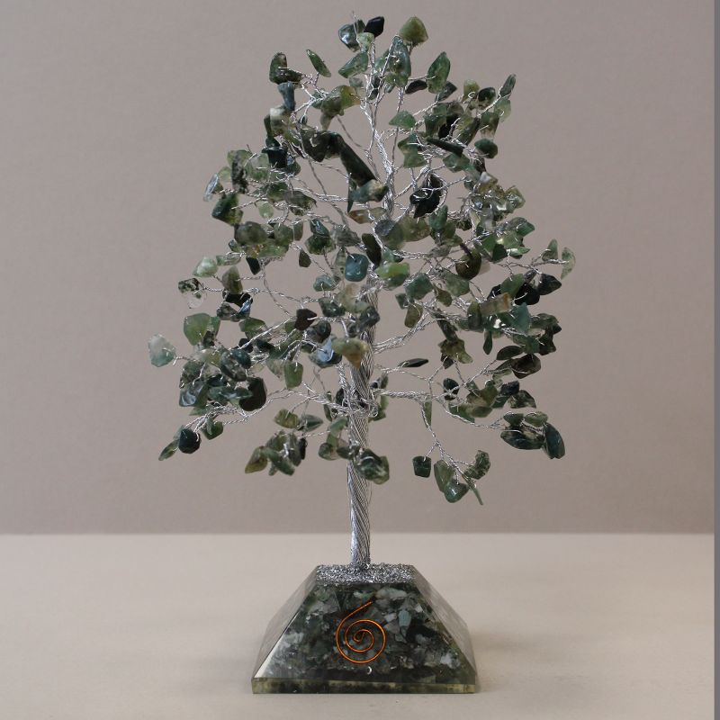 Gemstone Tree with Orgonite Base - 320 Stones - Moss Agate
