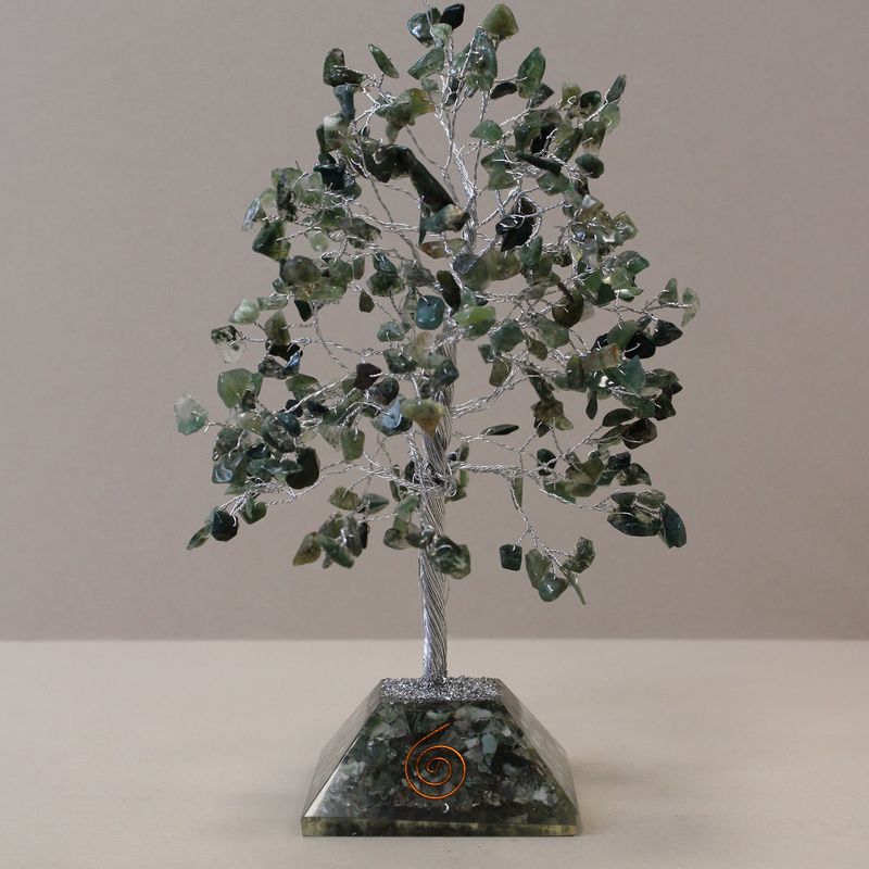 Gemstone Tree with Orgonite Base - 320 Stones - Moss Agate