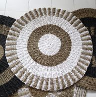 Round Seagrass Rug - White & Tan - Sun - 1m
