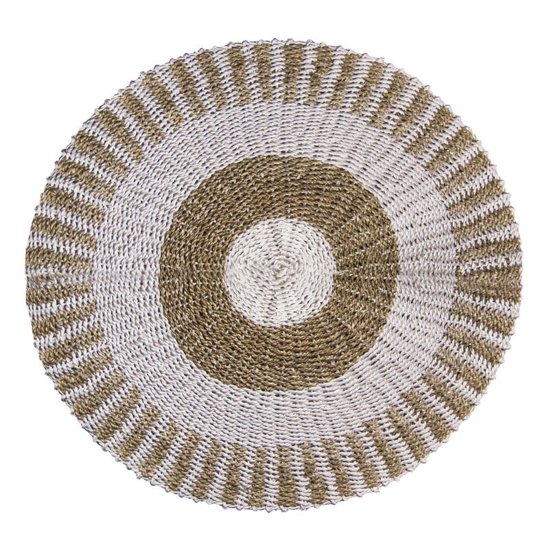 Round Seagrass Rug - White & Tan - Sun - 1m