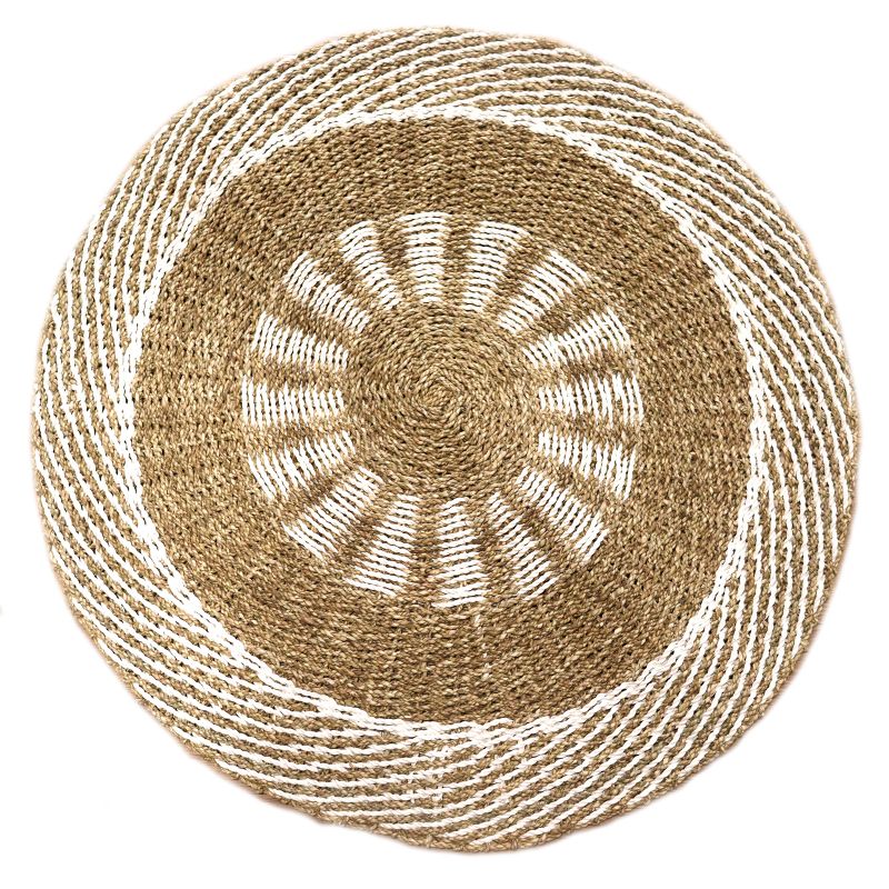 Round Seagrass Rug - White & Tan - Inner Sun - 1m
