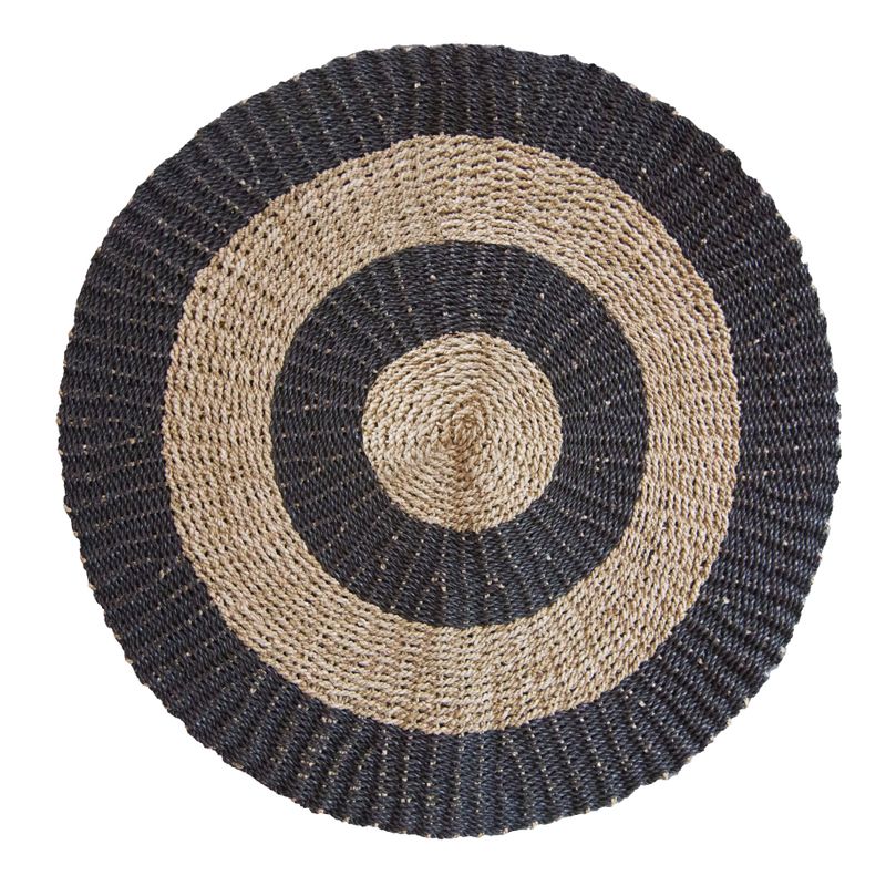 Round Seagrass Rug - Black & Tan - Circles - 1m