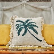 Linen Cushion Covering 45x45cm Palm Tree with Fringe