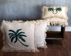 Linen Cushion Covering 45x45cm Palm Tree with Fringe