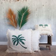 Linen Cushion Covering 45x45cm Palm Tree with Fringe