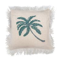 Linen Cushion Covering 45x45cm Palm Tree with Fringe