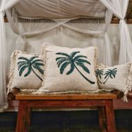 Linen Cushion Covering 30x50cm Palm Tree with Fringe