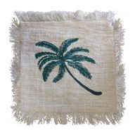 Linen Cushion Covering 60x60cm Palm Tree with Fringe