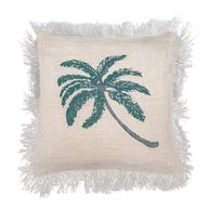 Linen Cushion Covering 60x60cm Palm Tree with Fringe
