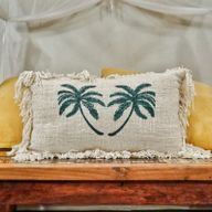 Linen Cushion Covering 30x50cm Palm Tree with Fringe