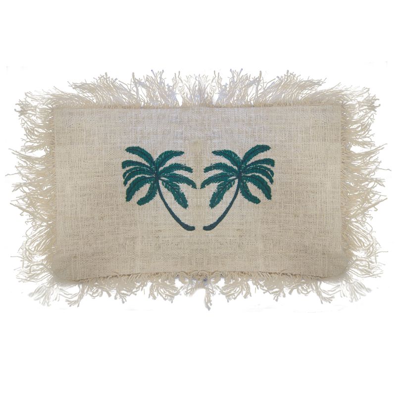 Linen Cushion Covering 30x50cm Palm Tree with Fringe