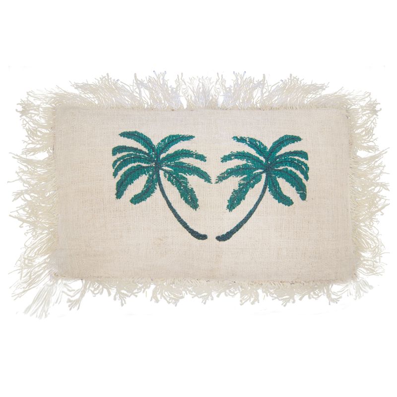 Linen Cushion Covering 30x50cm Palm Tree with Fringe