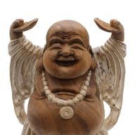 Hand Carved Buddha Statue - 40cm Hands Up - Whitewash