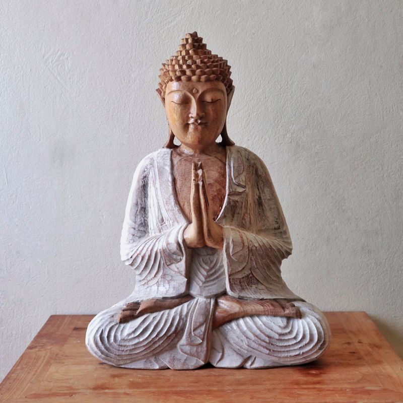 Buddha Statue - 40cm Welcome - Whitewash