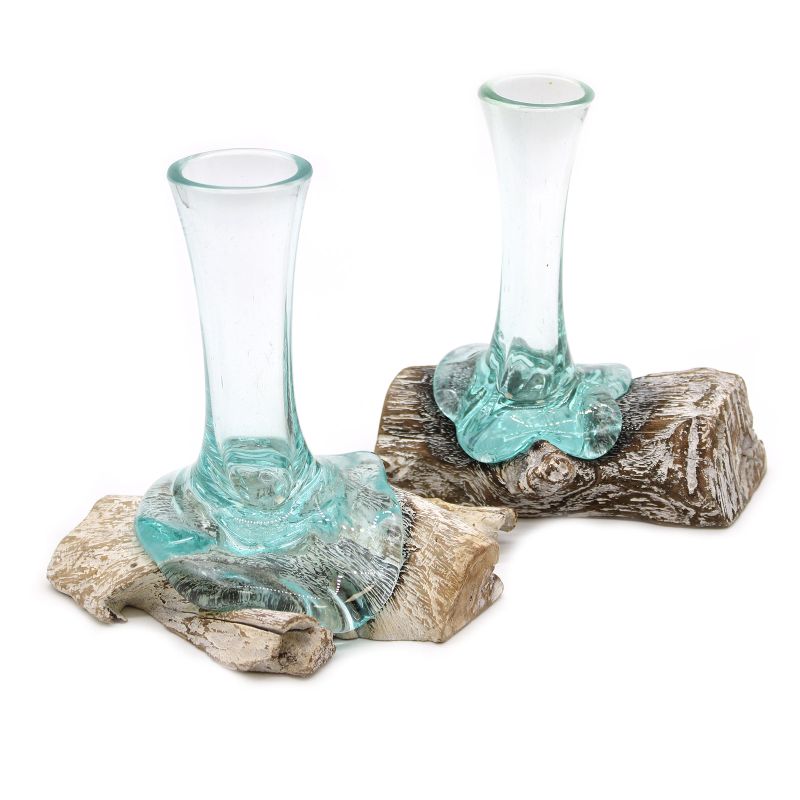 Molten Glass on Whitewash Wood - Small Vase