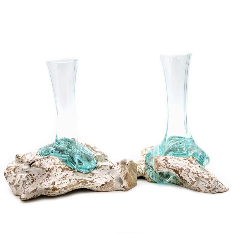 Molten Glass on Whitewash Wood - Medium Vase